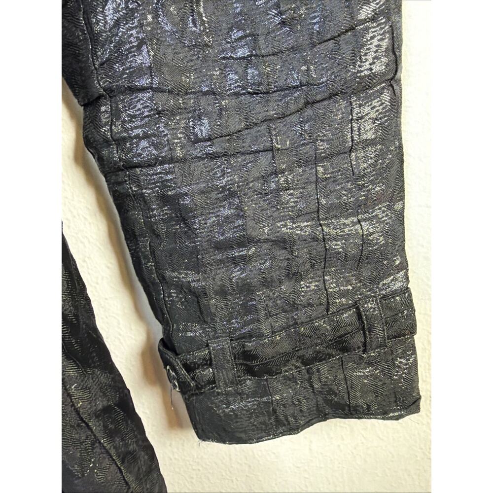 Chico's 3 Small Black Jacket Trench shiny Quilted Lightweight Belted party XL - Picture 4 of 11